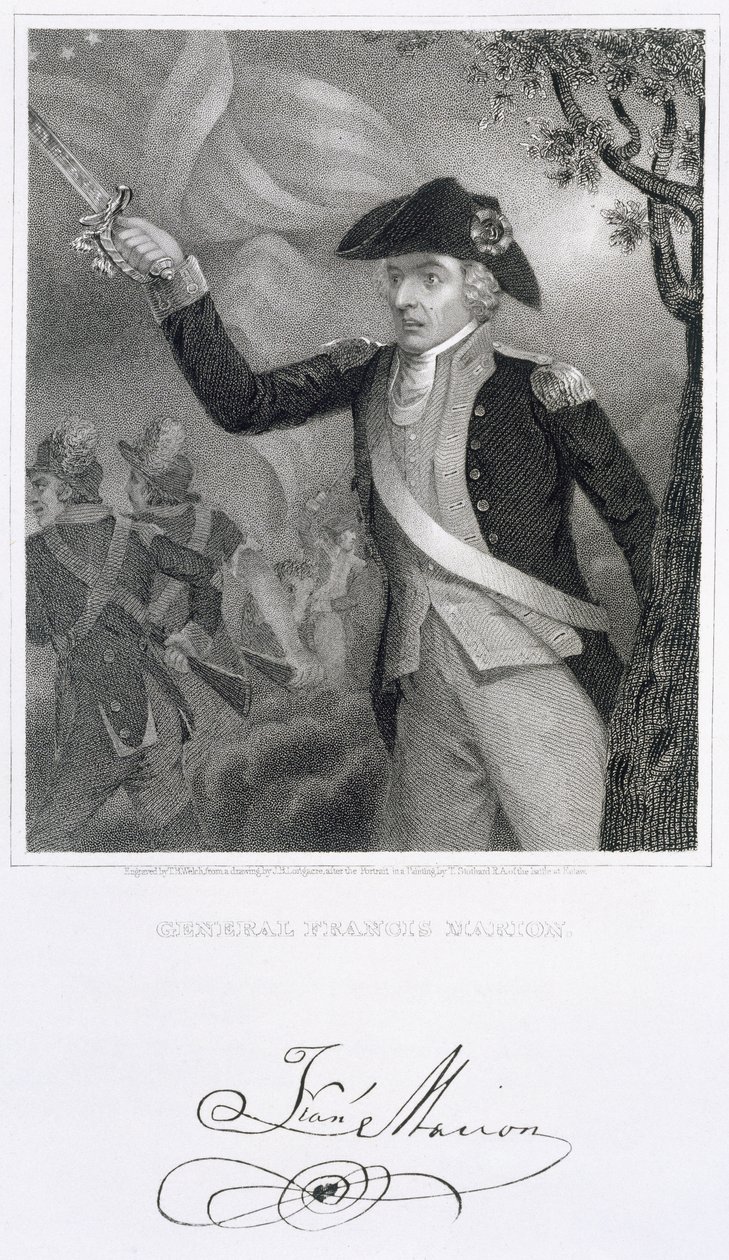 Francis Marion tábornok portréja az eutaw Springs-i csatában, 1781, Thomas B. Welch (1814-74) metszete James Barton Longacre (1794-1869) rajzából alkotó: Thomas Stothard