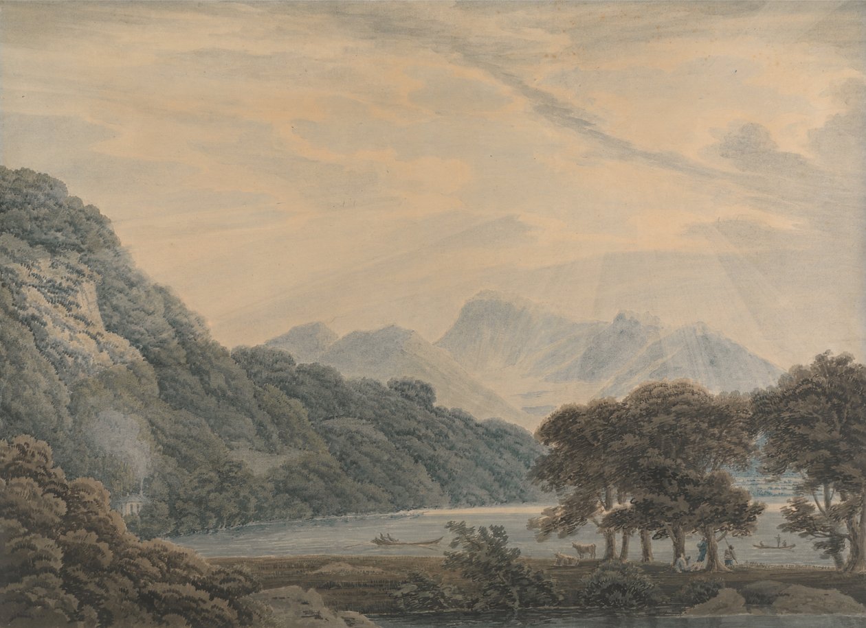 Ullswater vezetője, Patterdale páholyával a bal oldalon alkotó: Thomas Sunderland