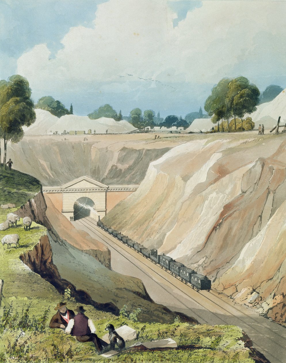 A watfordi alagút bejárata, 6. tábla a „London and Birmingham Railroad”-ról, W. Fielding metszetével, Ackermann und Co., London, 1837 alkotó: Thomas Talbot Bury