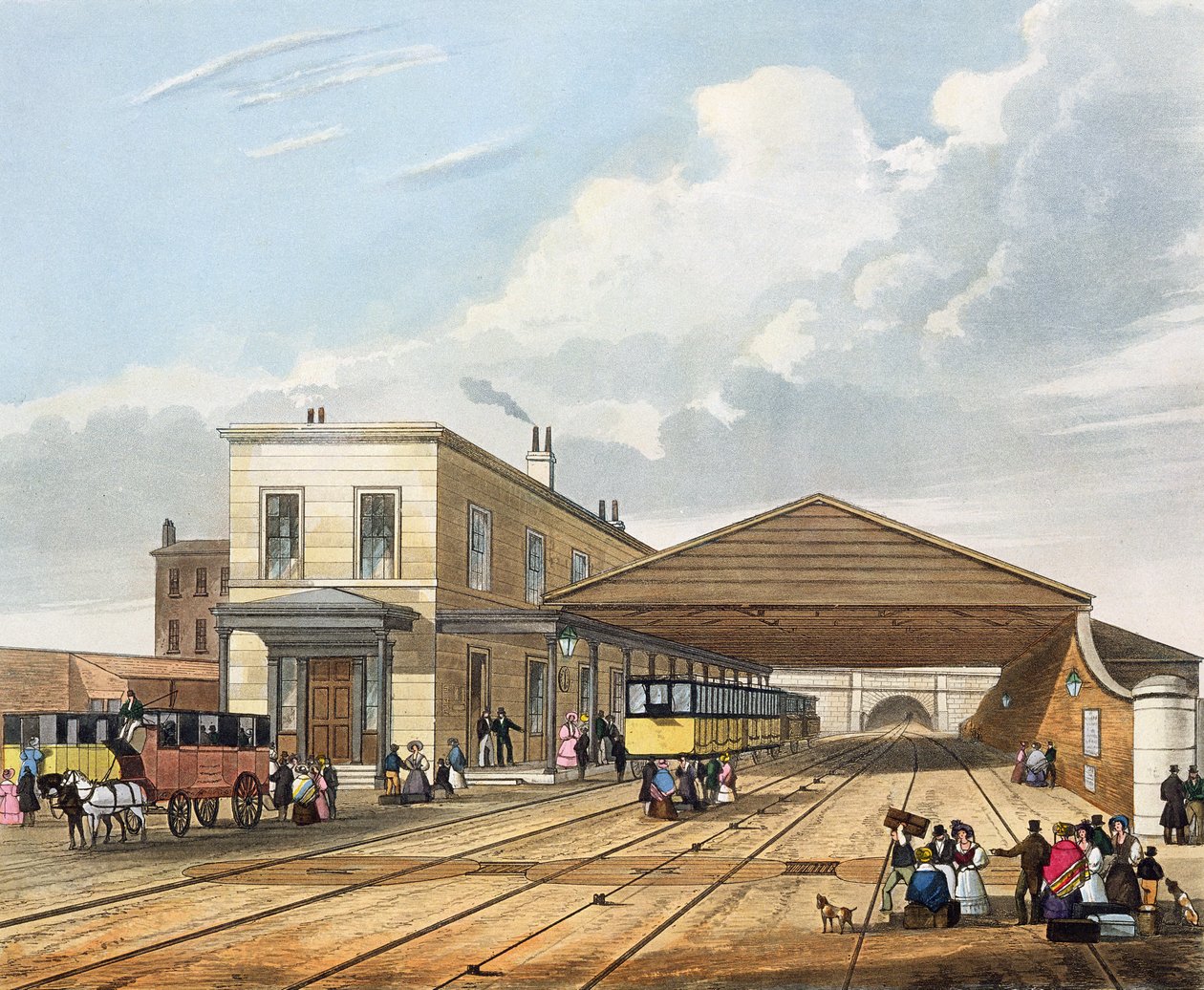 Vasúti iroda, Liverpool, 8. tábla a "Coloured View of the Liverpool und Manchester Railway" című, S.G. Hughes által metszett, kiadó: Ackermann und Co., London, 1833. alkotó: Thomas Talbot Bury