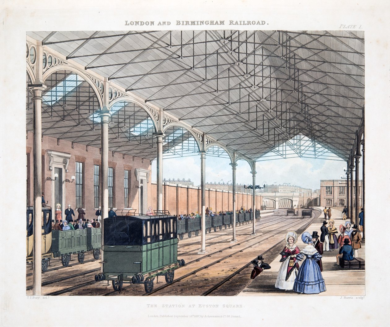 Az állomás az Euston Square-nél, 1837 (kézzel színezett metszet) alkotó: Thomas Talbot Bury