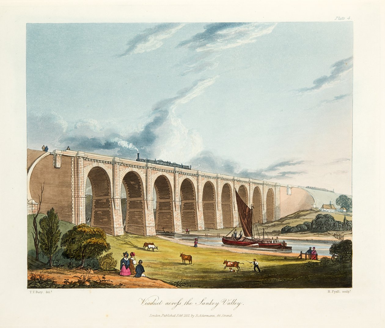 Viadukt a Sankey-völgyön át, 1831 (kézzel színezett metszet) alkotó: Thomas Talbot Bury