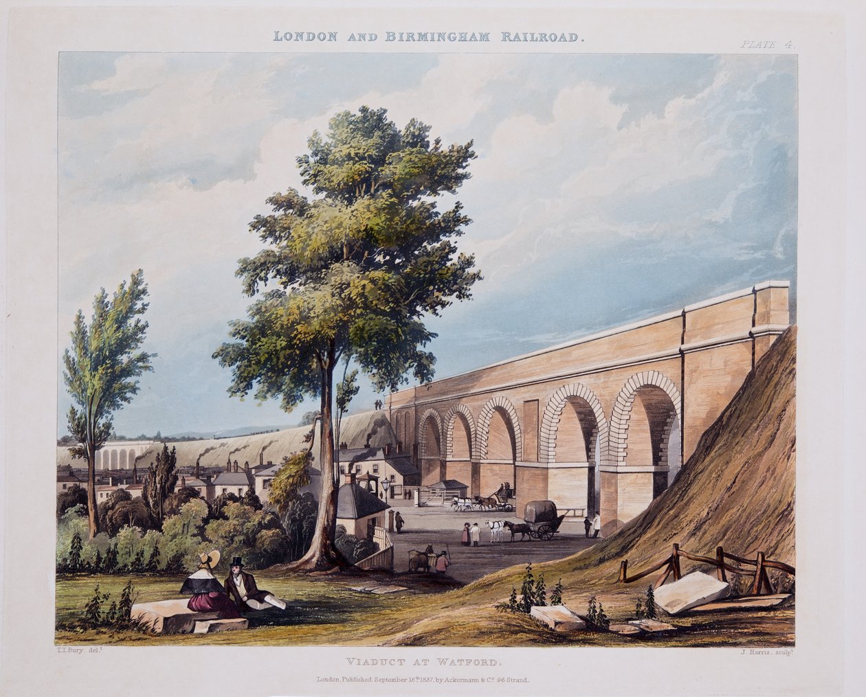 Viadukt Watfordban, 1837 (kézi színezett metszet) alkotó: Thomas Talbot Bury