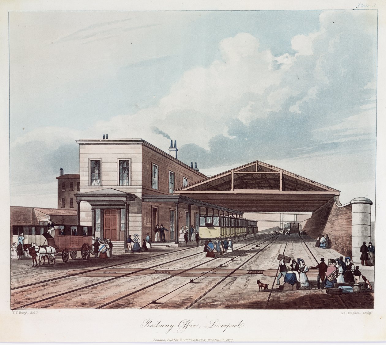 The Railway Office, Liverpool, metszett: S.G. Hughes, 1831 (színes akvatinta) alkotó: Thomas Talbot after Bury