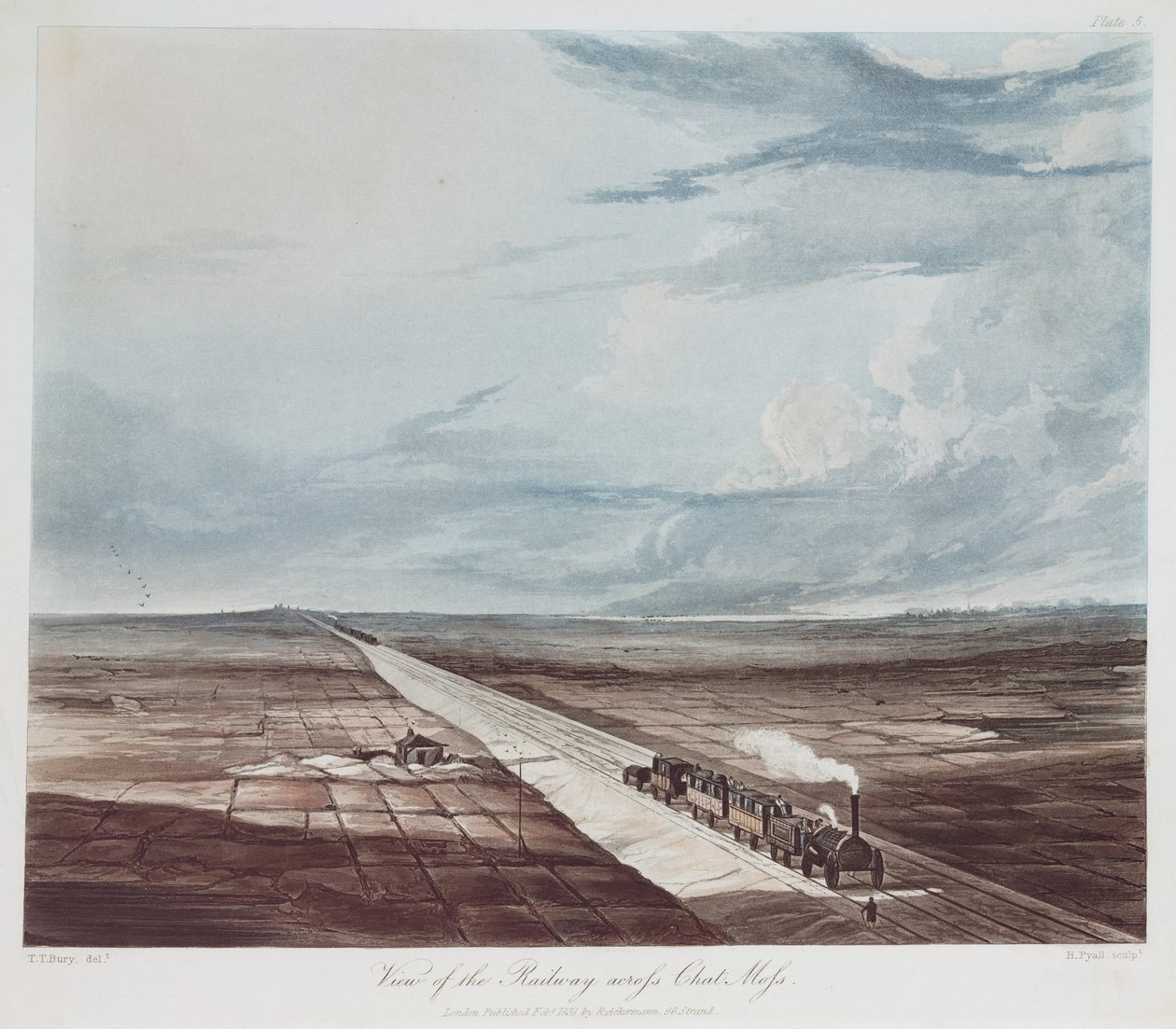 A Chat Moss kereszti vasút képe, Henry Pyall (1795-1833) metszete, 1831 (színes aquatint) alkotó: Thomas Talbot after Bury