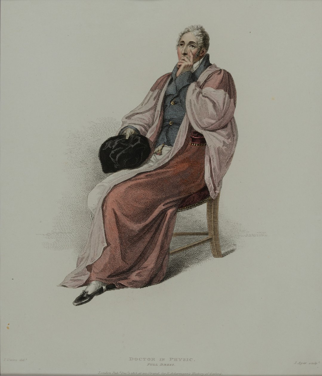 A fizika doktora teljes ruhában, J. Agar metszete, megjelent R. Ackermann „History of Oxford” című művében, 1813 (kézzel színezett metszet) alkotó: Thomas Uwins
