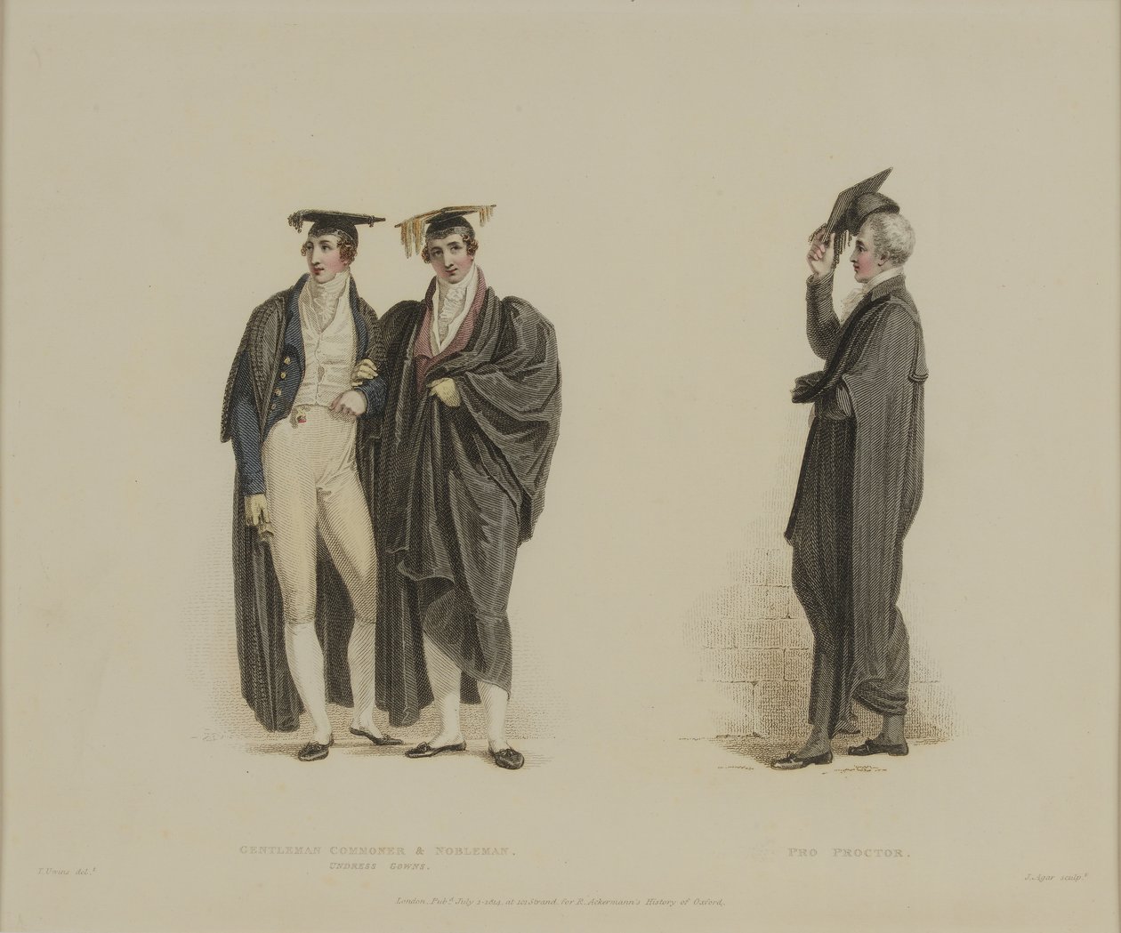 Gentleman Commoner und Nobleman Pro Proctorral, J. Agar metszete, megjelent R. Ackermann „History of Oxford” című művében, 1813 (kézzel színezett metszet) alkotó: Thomas Uwins