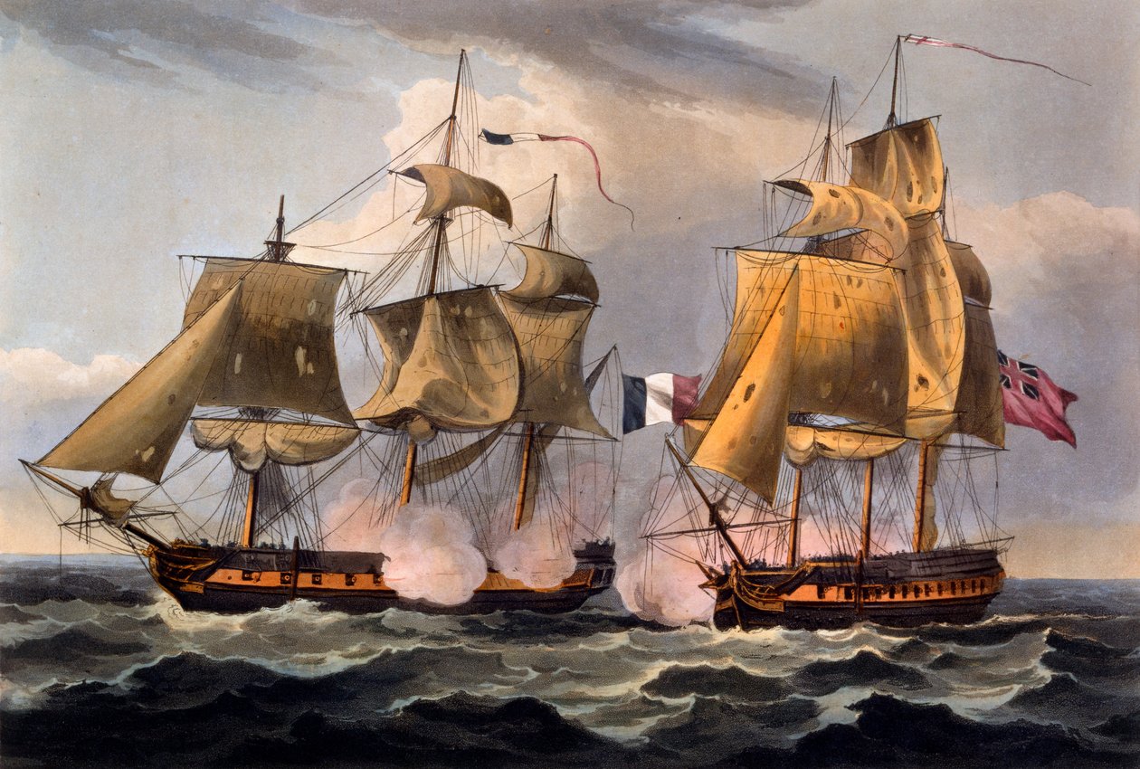 Castor elfogása, Thomas Sutherland által készített nyomat "The Naval Achievements of Great Britain, From the Year 1793-1817", James Jenkins, először 1817-ben jelent meg (kézzel színezett akvatinta) alkotó: Thomas Whitcombe