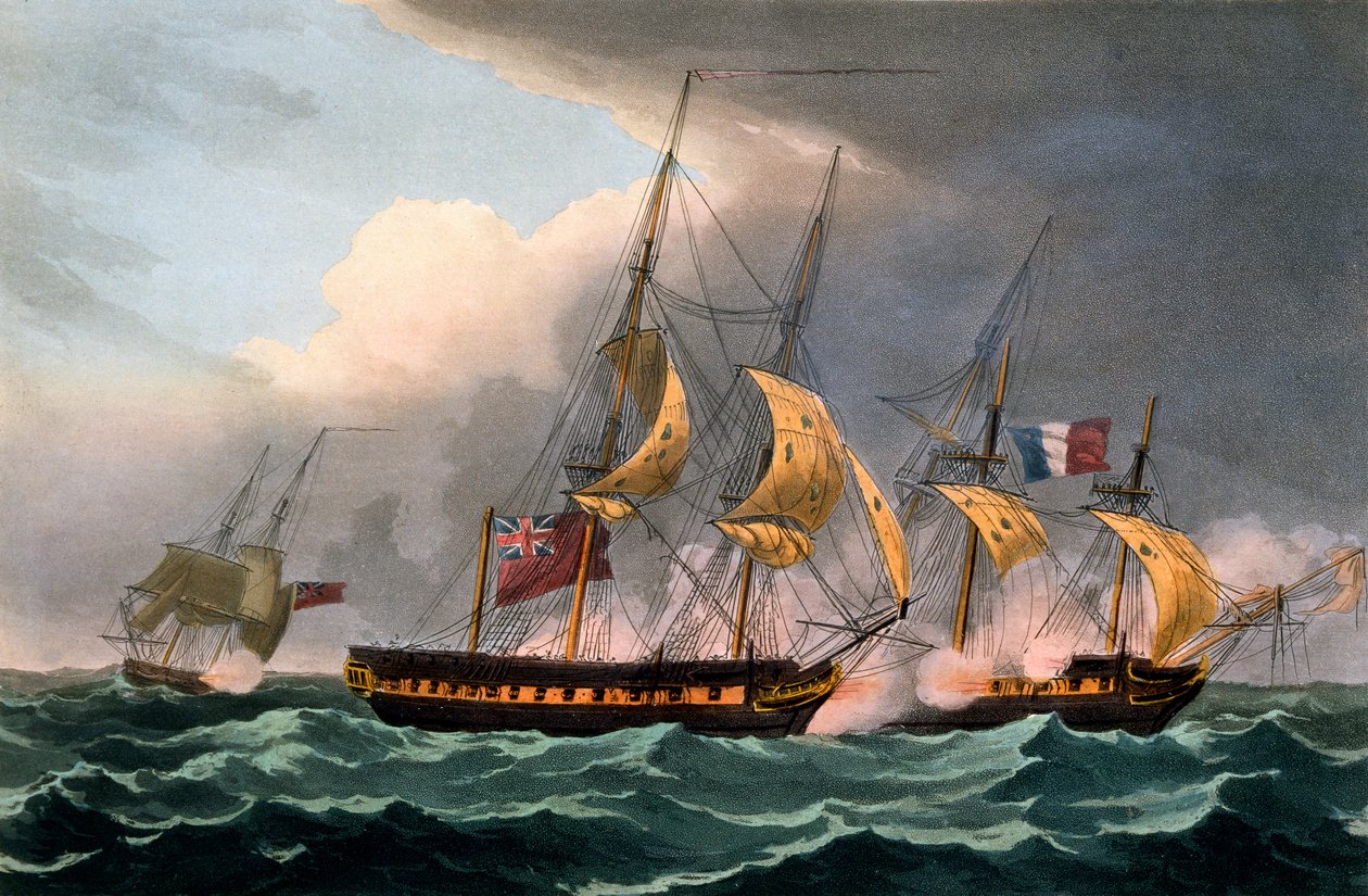 La Loire elfoglalása, 1798. október 18., James Jenkins „The Naval Achievements of Great Britain” című művéből, Thomas Sutherland metszetéből, 1817-ben (kézzel színezett akvatinta) alkotó: Thomas Whitcombe