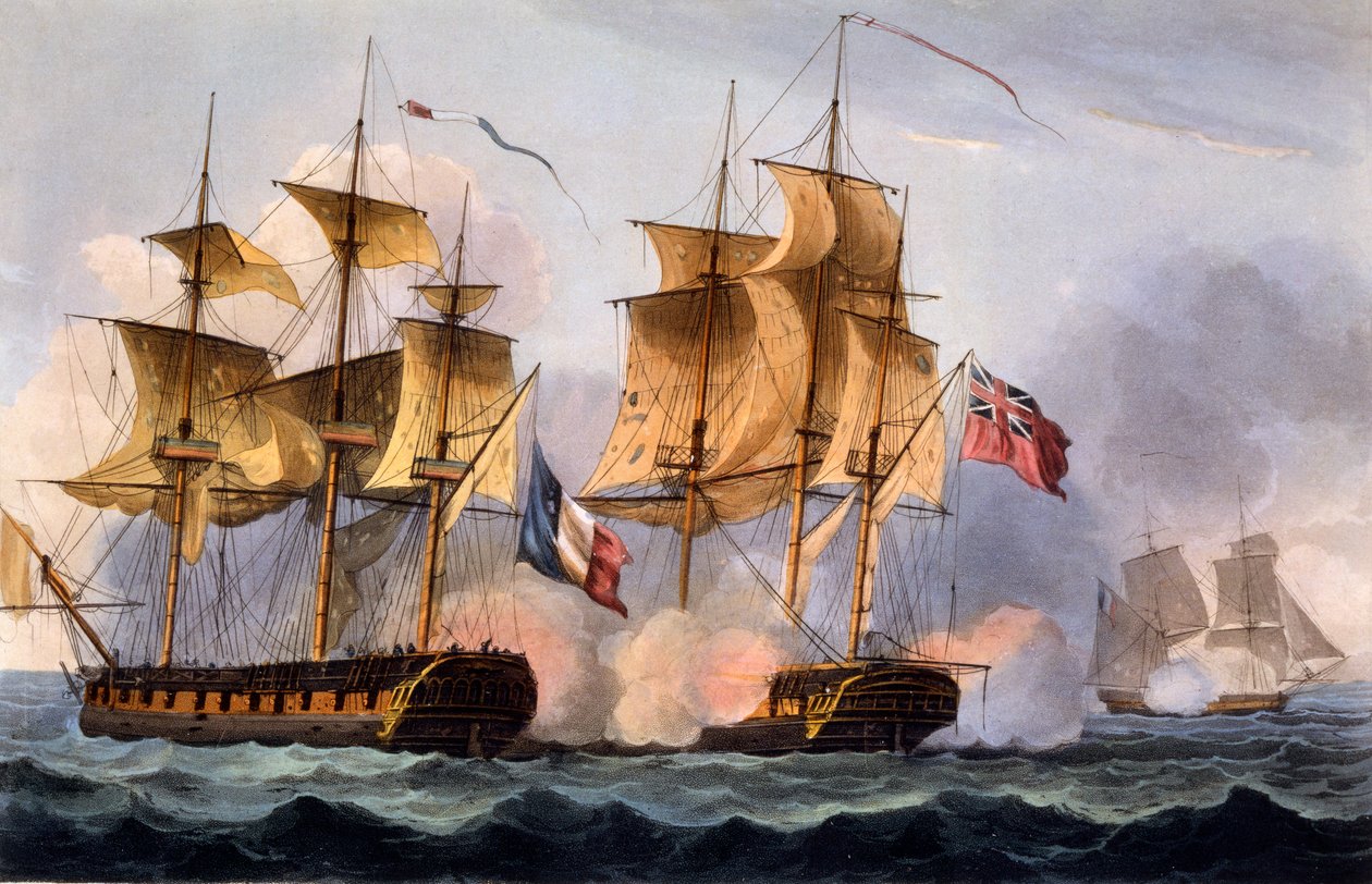 Le Desius elfogása, Thomas Sutherland által készített nyomat „The Naval Achievements of Great Britain, From the Year 1793-1817”, James Jenkins, először 1817-ben jelent meg (kézzel színezett akvatinta) alkotó: Thomas Whitcombe