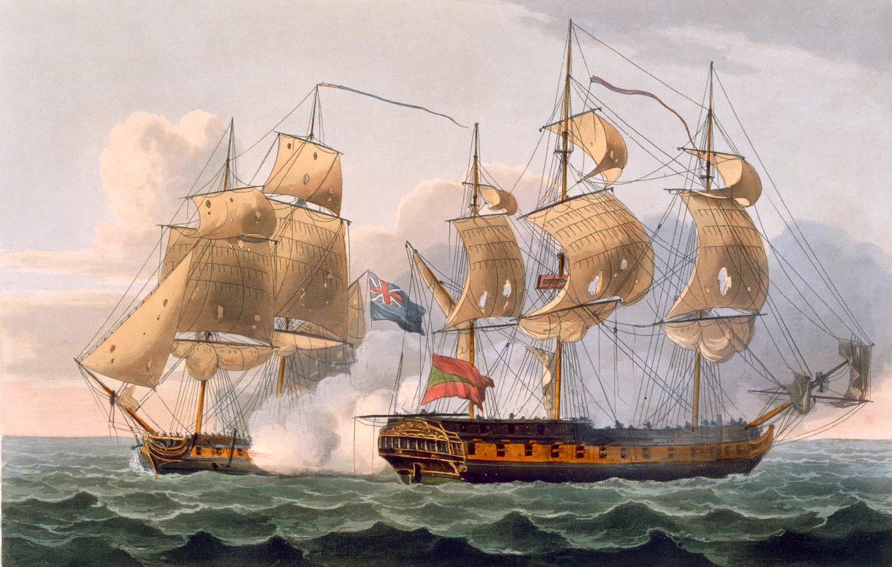 A Liguria elfoglalása, 1798. augusztus 7., Thomas Sutherland metszete J. Jenkins "Naval Achievements" című művéhez, 1816 (színes metszet). alkotó: Thomas Whitcombe