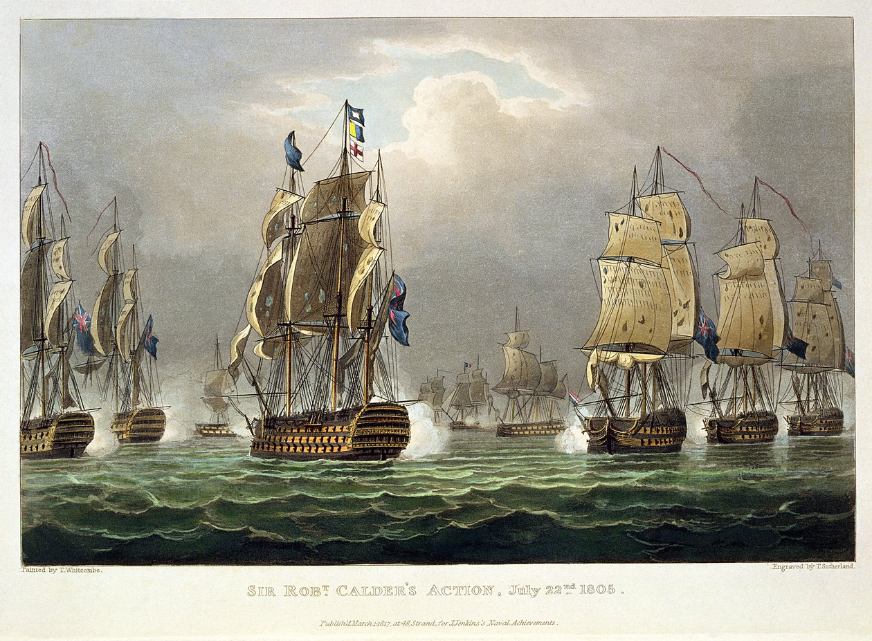 Sir Robert Calder akciója, 1805. július 22., vésette Thomas Sutherland J. Jenkins „Naval Achievements” című művéhez, 1816 (színes metszet) alkotó: Thomas Whitcombe