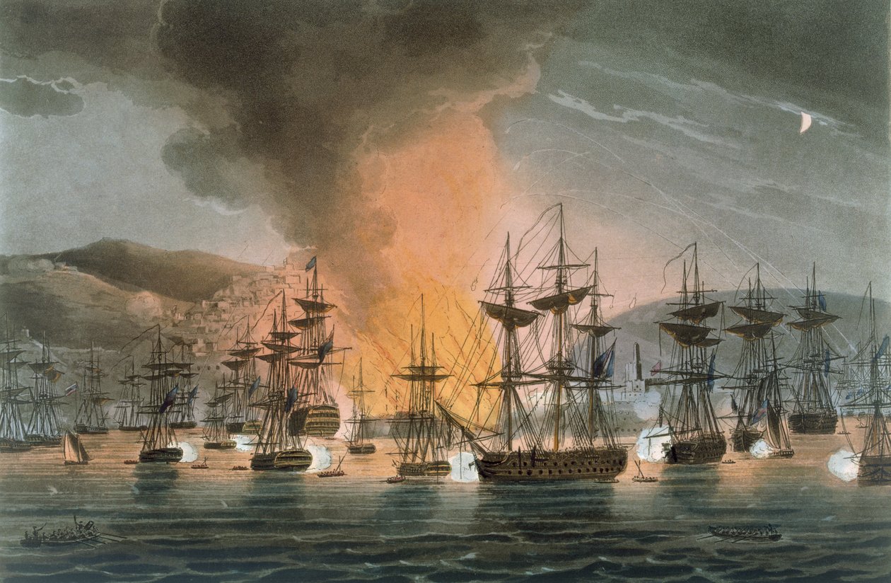 Algír bombázása, 1816. augusztus 27., James Jenkins "The Naval Achievements of Great Britain" című művéből, Thomas Sutherland (szül. 1785 körül) metszete, megjelent 1817-ben (kézi színezett akvatinta). alkotó: Thomas Whitcombe