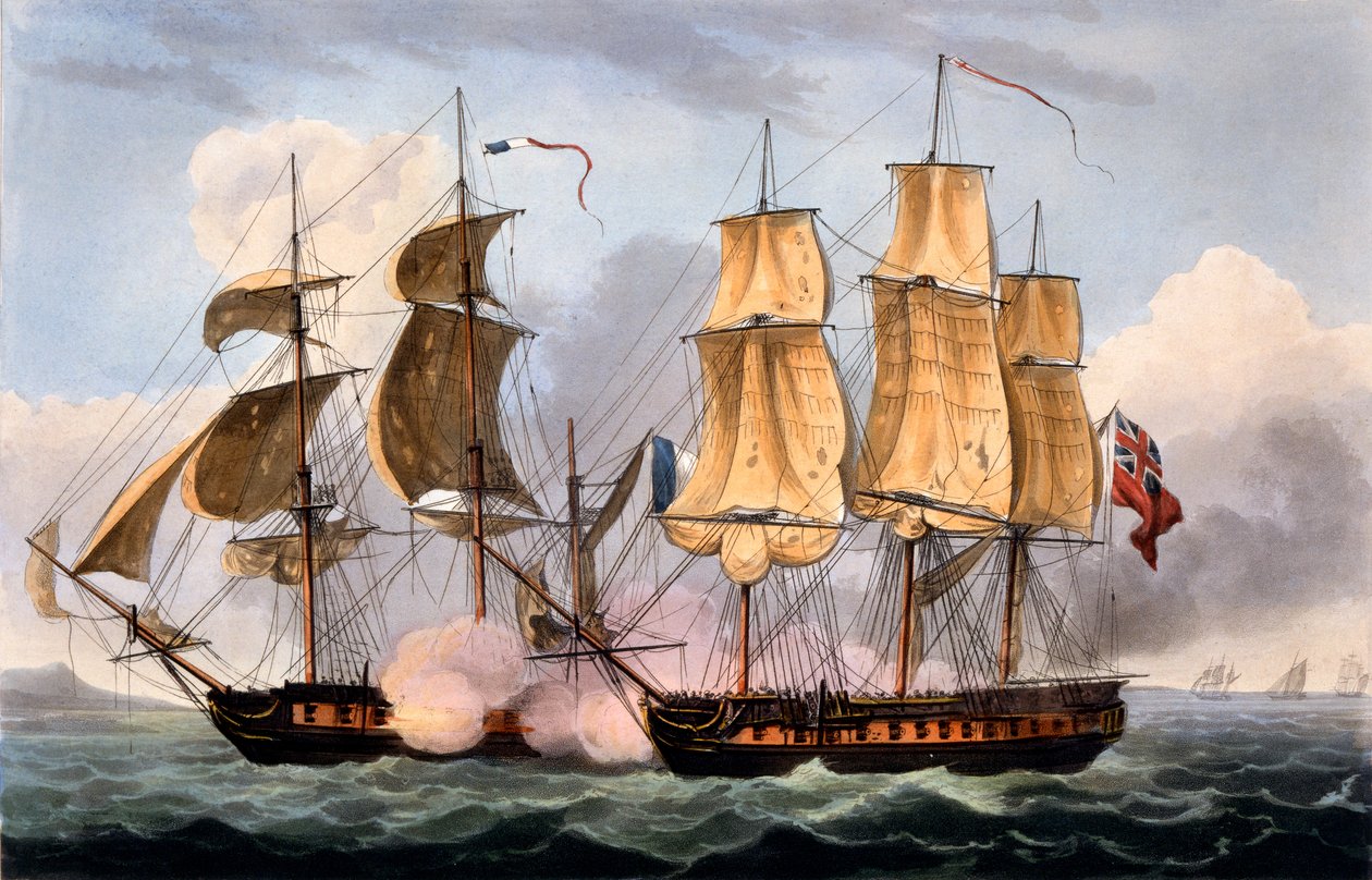 La Confiante elfoglalása, 1798. május 31., James Jenkins „The Naval Achievements of Great Britain” című művéből, Thomas Sutherland metszetében, 1817-ben (kézzel színezett akvatinta) alkotó: Thomas Whitcombe