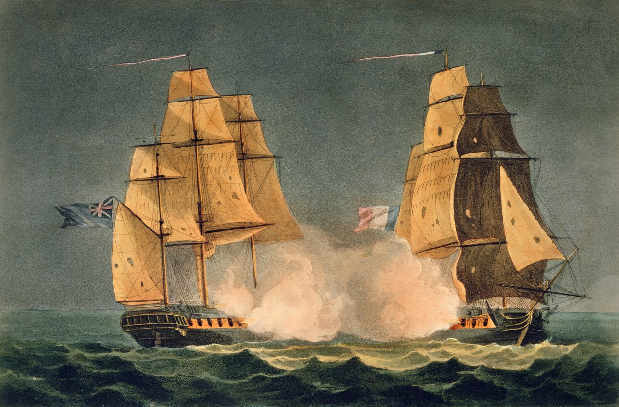 La Nereide elfoglalása, 1797. december 21., Thomas Sutherland vésette J. Jenkins „Naval Achievements” című művéhez, 1816 (színes metszet) alkotó: Thomas Whitcombe