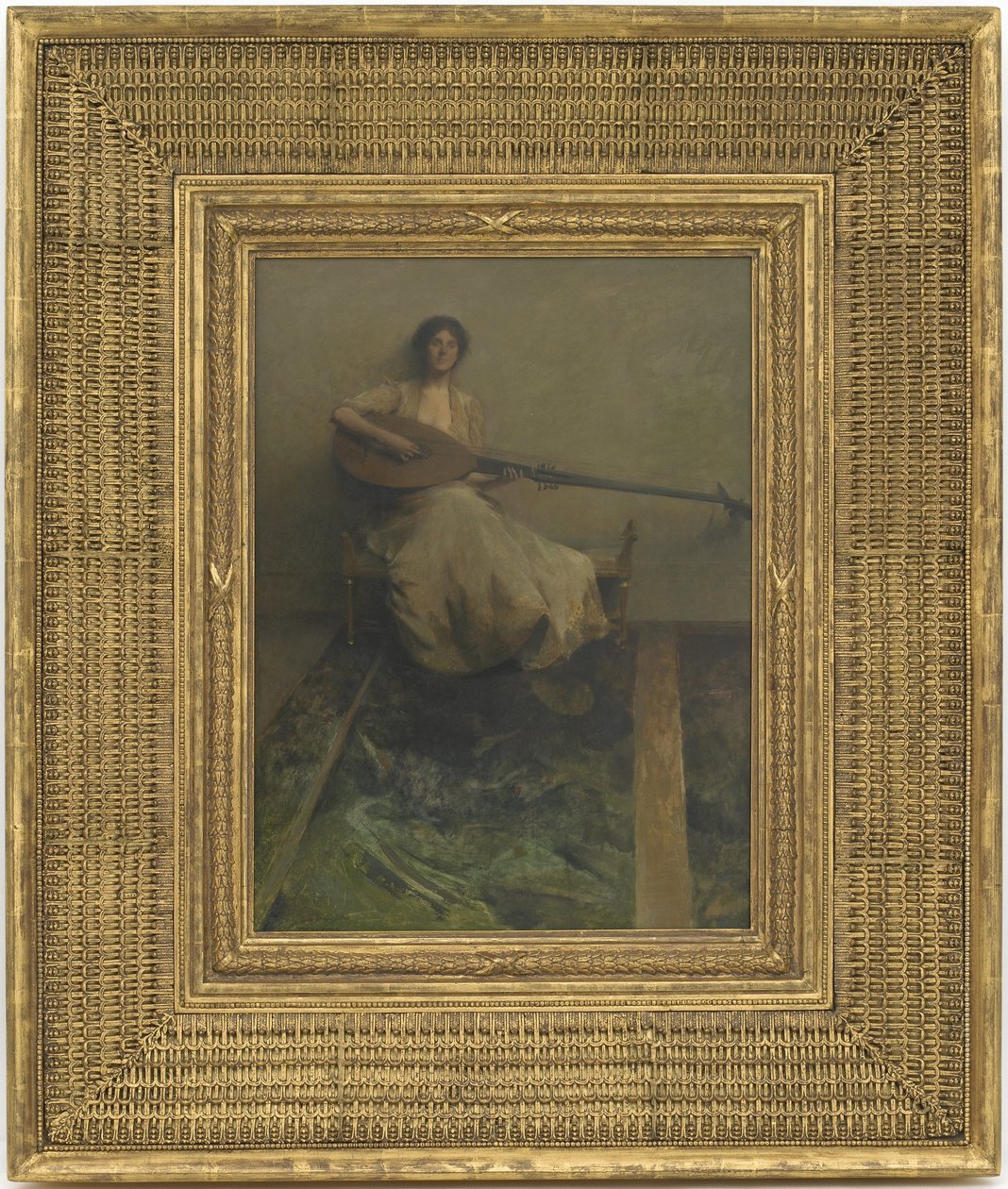 Lány lantos, 1904-05 (olaj, fatábla) alkotó: Thomas Wilmer Dewing