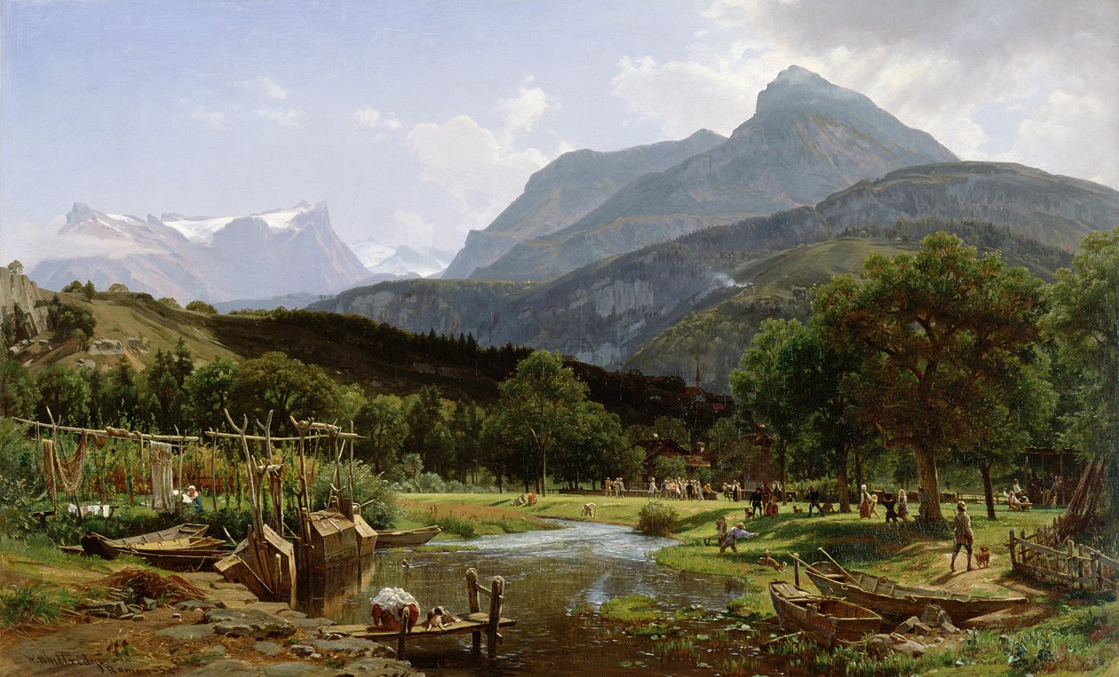 Kilátás Brunnen közelében a Luzerni-tónál, Svájcban, 1857 alkotó: Thomas Worthington Whittredge