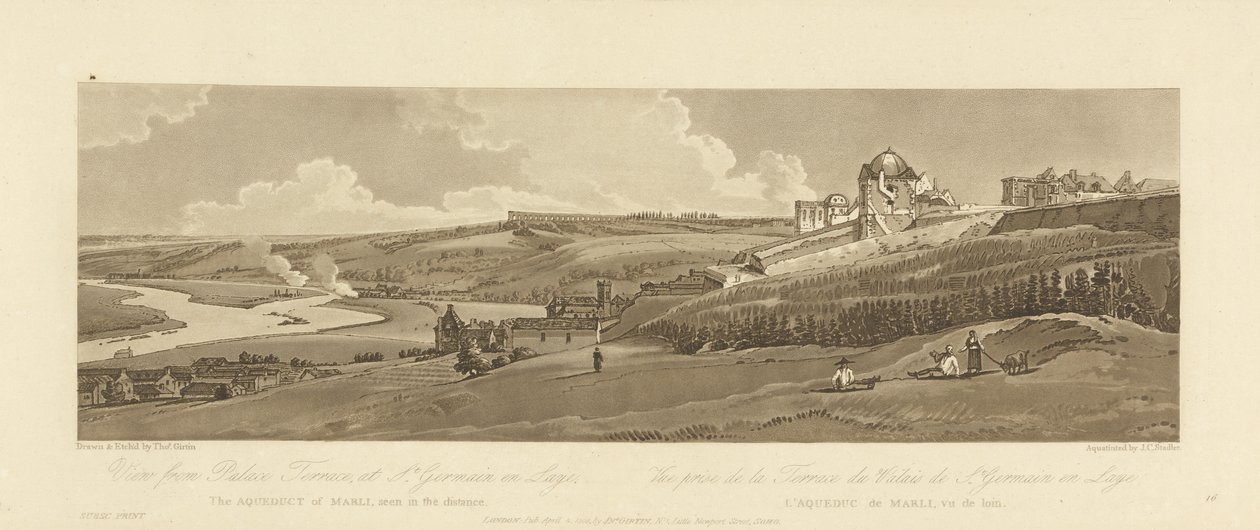 Kilátás a Marly-vízvezetékre a St. Germain en Laye-i Palace Terrace-ról, Joseph Constantine Stadler metszete, 1803 (akvatinta) alkotó: Thomas after Girtin