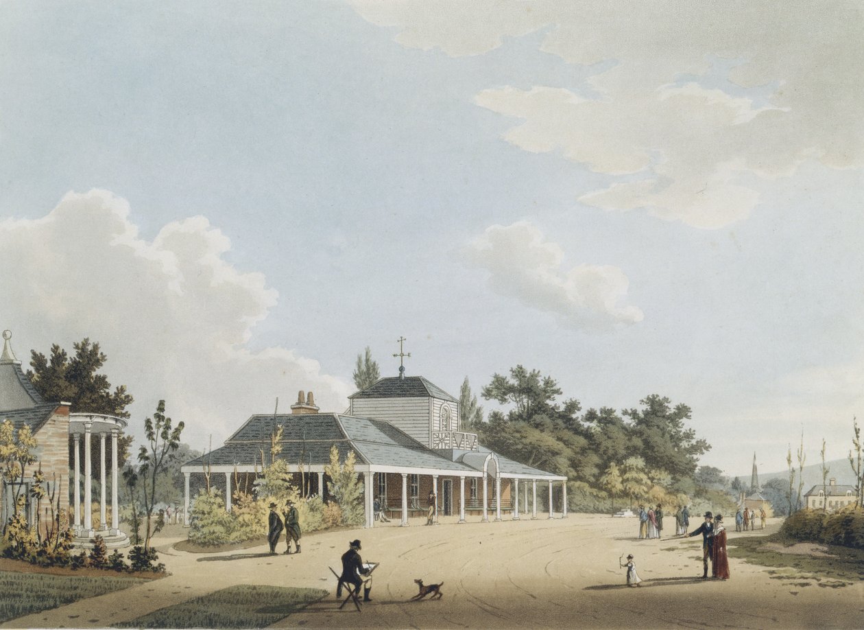 The Montpelier Pump Room, Cheltenham, metszett: John Bluck, 1813 (akvatinta) alkotó: Thomas after Hulley
