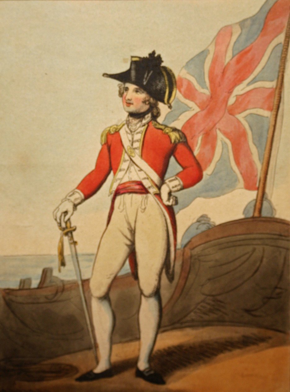 Tengerészgyalogos kapitány, 1799 (kézzel színezett rézkarc) alkotó: Thomas after Rowlandson