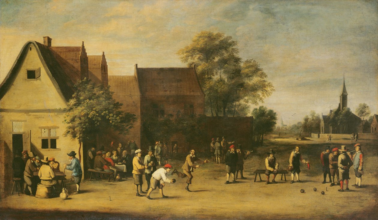 Bowl játékosok a falu zöldjén alkotó: Thomas van Apshoven
