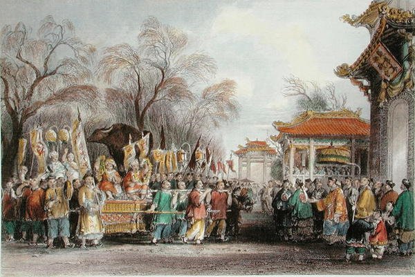 A tavasszal való találkozás szertartása, 1850 körül (színes litográfia) alkotó: Thomas (after) Allom