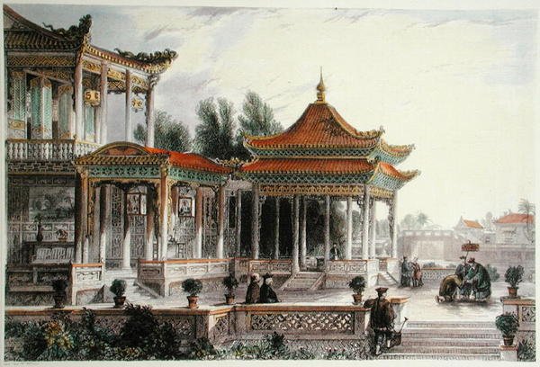 A Remény Csillagának pavilonja, Tong Chow, 1850 körül (színes litó) alkotó: Thomas (after) Allom