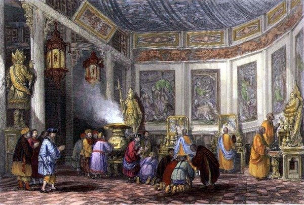 Engesztelő felajánlások eltávozott hozzátartozóknak, metszet: E. Challis (metszet) alkotó: Thomas (after) Allom