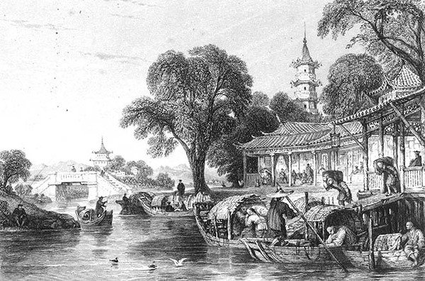 Selyemfarmok Hoo-Chenben, metszett J. Tingle (metszet) alkotó: Thomas (after) Allom
