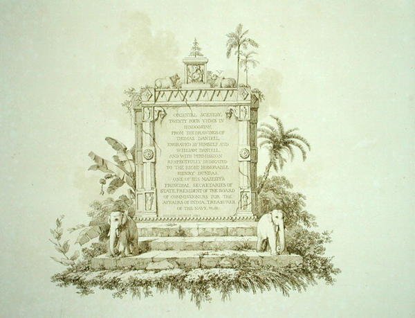 A "Keleti tájak" címlapképe: Huszonnégy nézet Hinduisztánban", Thomas (1749-1840) és William (1769-1837) Daniell metszete. alkotó: Thomas (after) Daniell