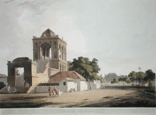 Kilátás az erődben, Madura, 40. tábla a "Keleti tájképek" című képből: Twenty Four Views in Hindoostan", Thomas és William (1769-1837) Daniell metszete, megjelent 1797-ben (színes litográfia). alkotó: Thomas (after) Daniell