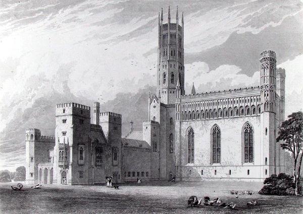 Fonthill Abbey délkeletről, John Britton „A Fonthill apátság grafikai és irodalmi illusztrációi” című művéből, S. Rayner rajzolta és W. Tombleson metszet alkotó: Thomas (after) Higham