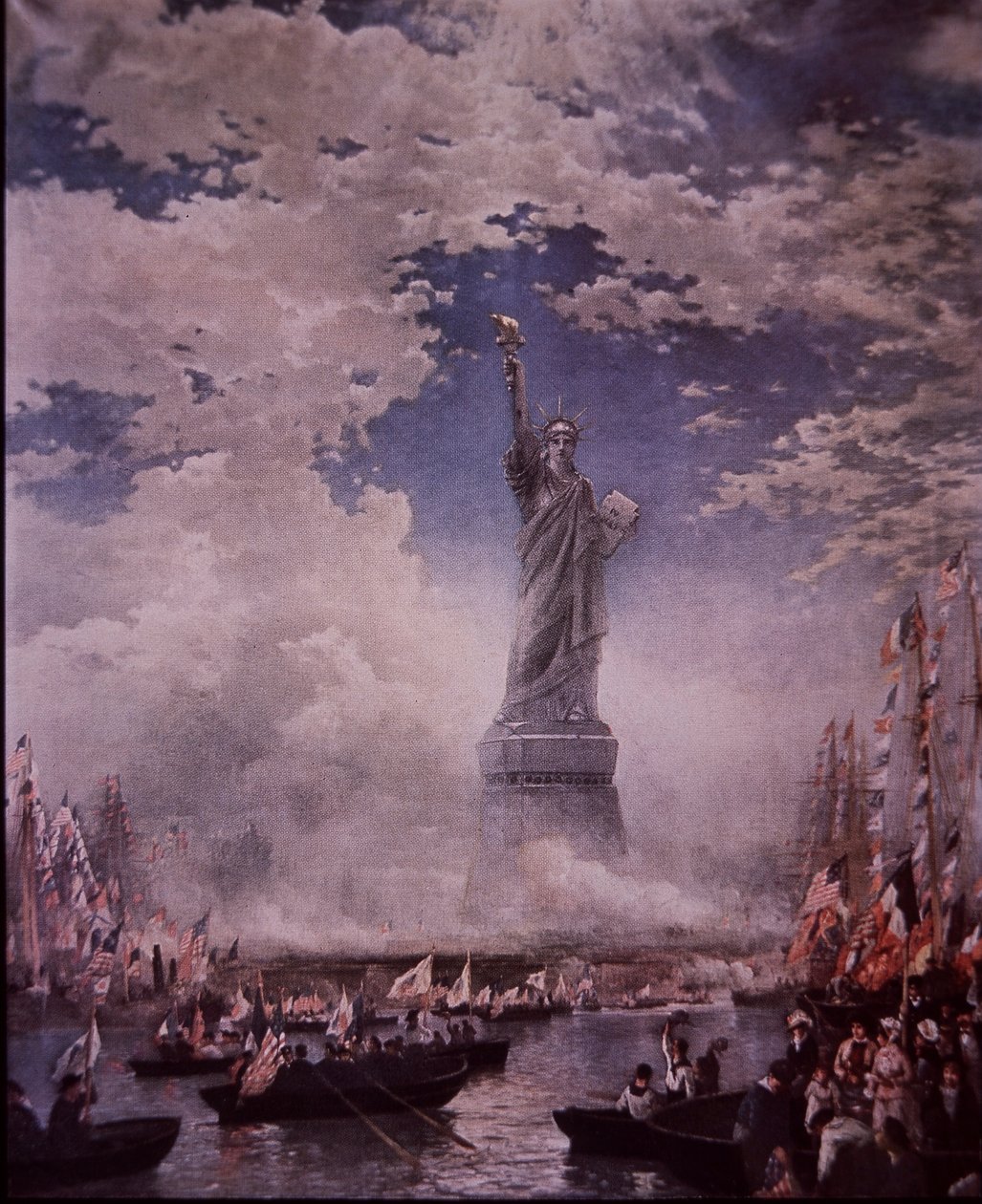 A Szabadság-szobor leleplezése New York-i kikötőben, 1886. október 28. (színes litó) alkotó: Thomas (after) Moran