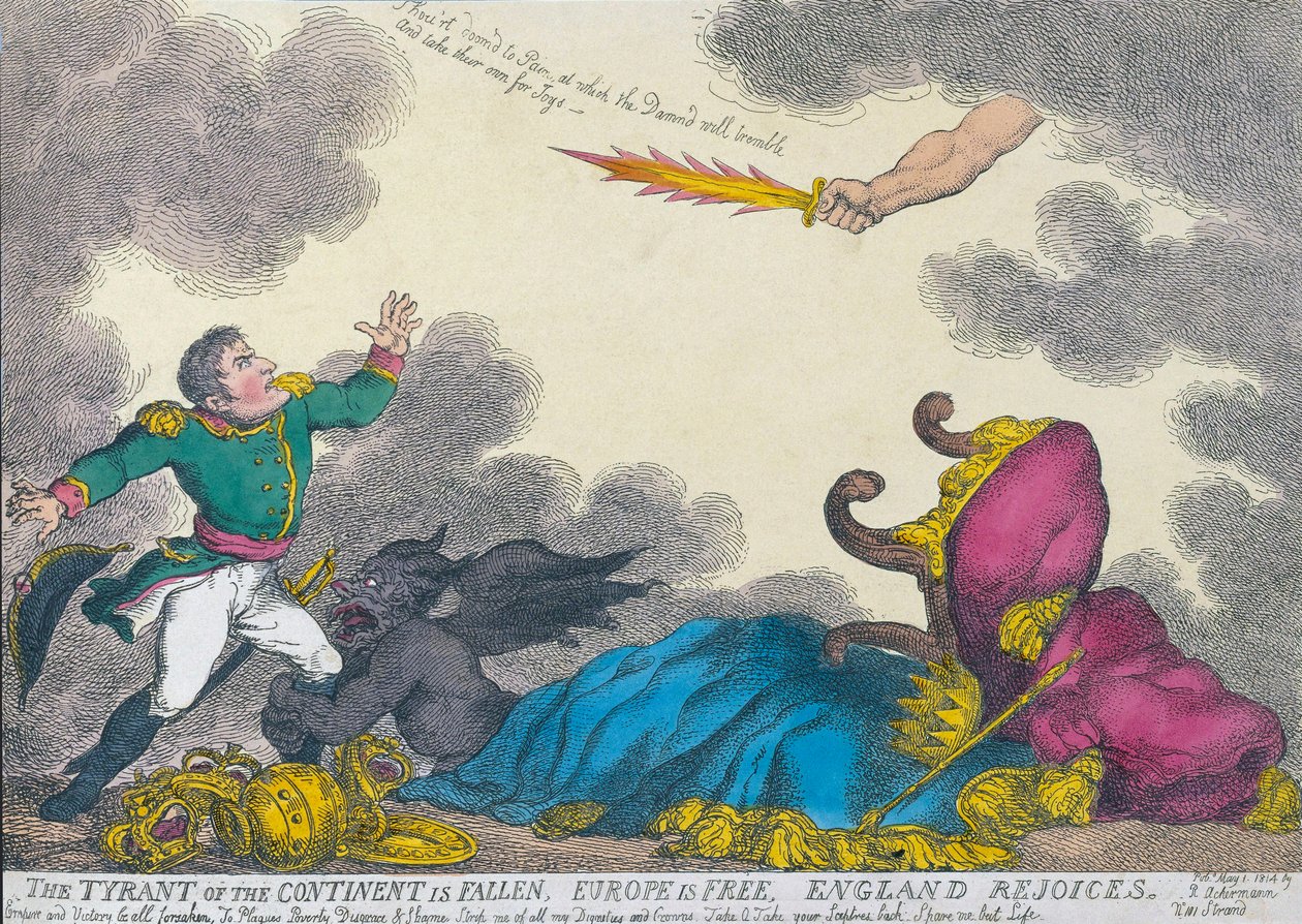 Napóleon 1814-es trónról való lemondását ünneplő rajzfilm alkotó: Thomas (after) Rowlandson
