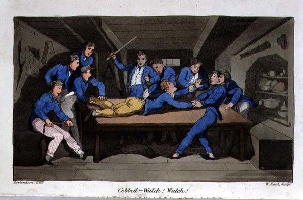 Cobbed – Vigyázz! Néz! lemez a John Mitford (1782-1831) „The Adventures of Johnny Newcome in the Navy”-ból, W. Read metszetével alkotó: Thomas (after) Rowlandson