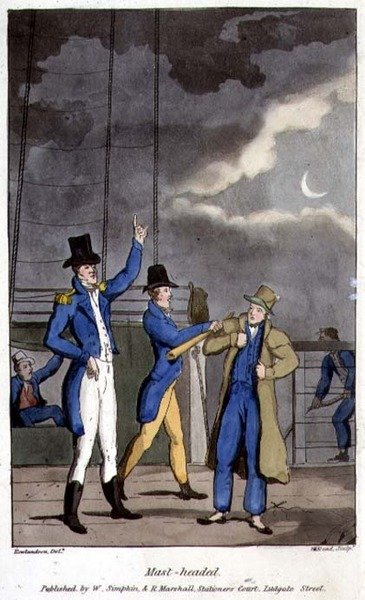 Árbocfejű, lemez a „The Adventures of Johnny Newcome a haditengerészetben”, John Mitford (1782-1831) vésette W. Read alkotó: Thomas (after) Rowlandson