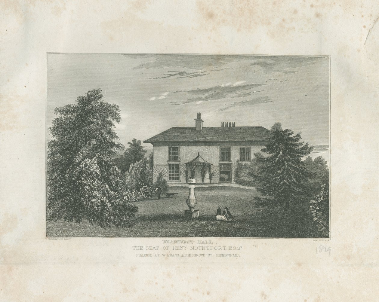 Checkley - Beauhurst Hall: metszet, nd [c 1820-1830] (nyomtatás) alkotó: Thomas (after) Underwood