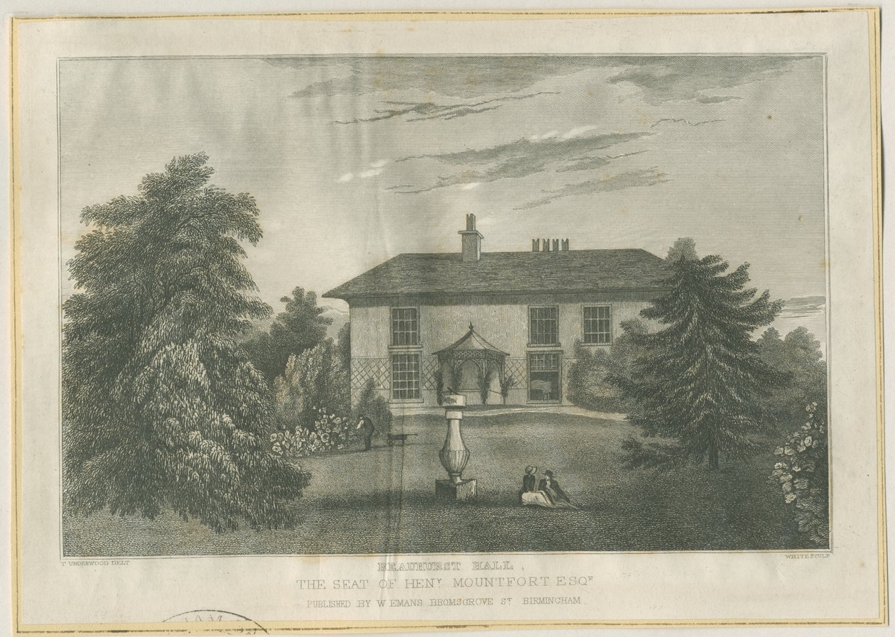 Checkley - Beauhurst Hall: metszet, nd [c 1820-1830] (nyomtatás) alkotó: Thomas (after) Underwood