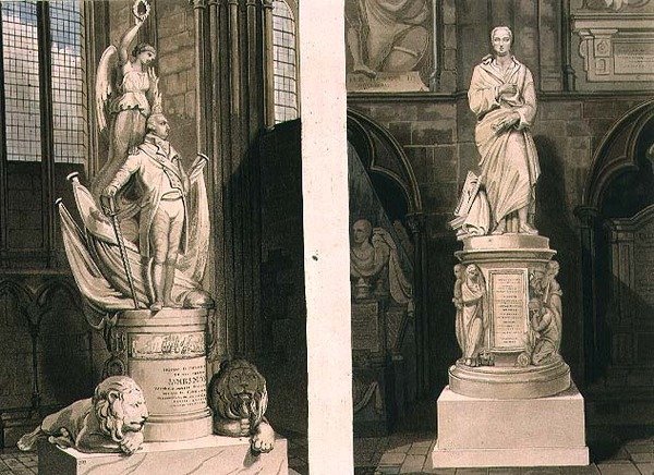 Montague kapitány emlékművei a nyugati bejáratnál és Addisoné a Poet