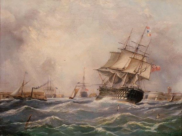 Brit hadihajó Portsmouth mellett alkotó: Thomas (attr. to) Buttersworth
