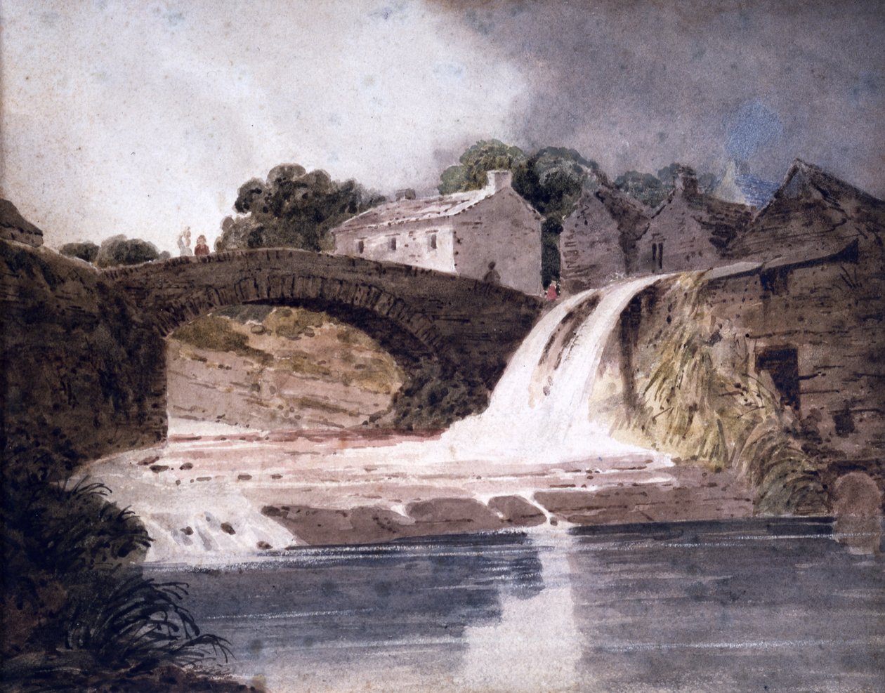 Híd és vízesés, 1800-30 körül (akvarell) alkotó: Thomas (attr. to) Girtin
