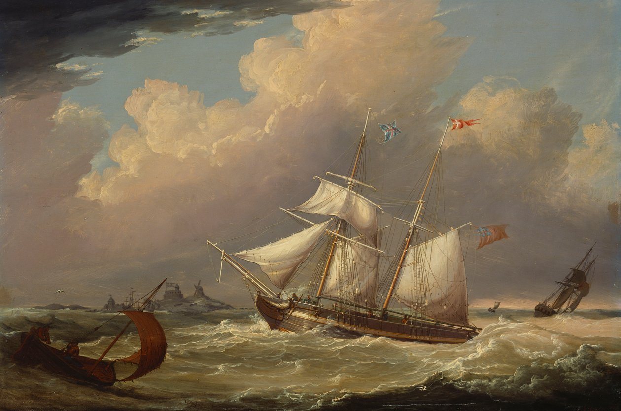 Az angol „The Guide” brig belép az Elba folyóba Németországban, 1828 alkotó: Thomas A. Binks