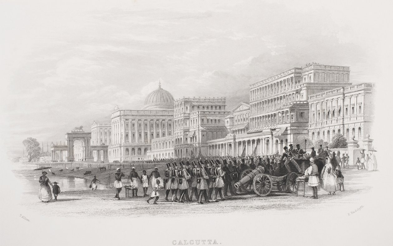 Kalkutta, az Esplanade, E. Radclyffe metszete, a "Történelmi arcképek galériájából", kiadva 1880 körül alkotó: Thomas Allom