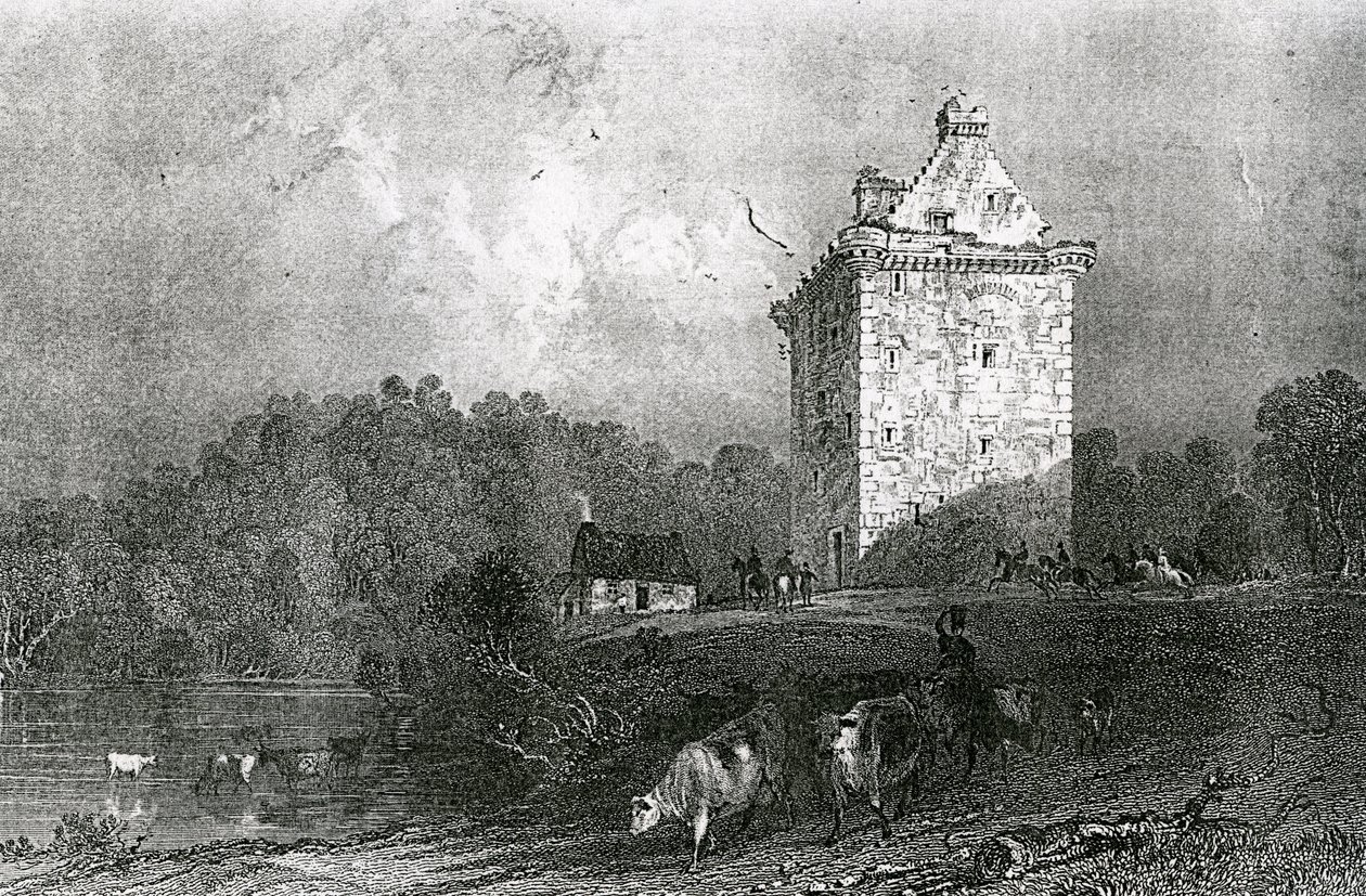 Gilnockie – vagy Johnny Armstrong tornya (Dumfries-shire), metszett Henry Adlard, 1937 alkotó: Thomas Allom