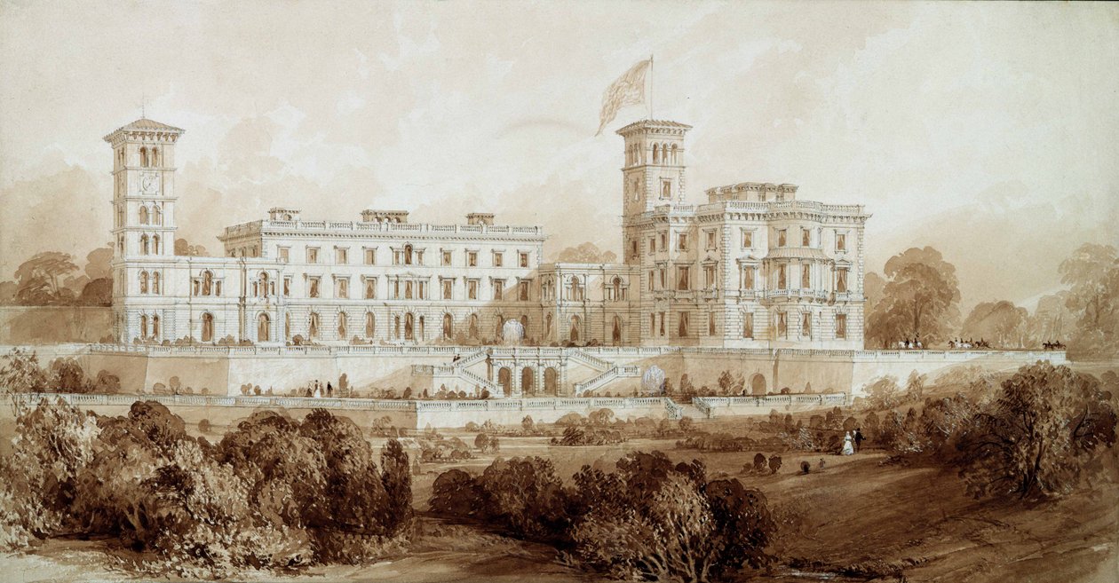 Osborne House, Wight-sziget (ceruza és barna mosás) alkotó: Thomas Allom