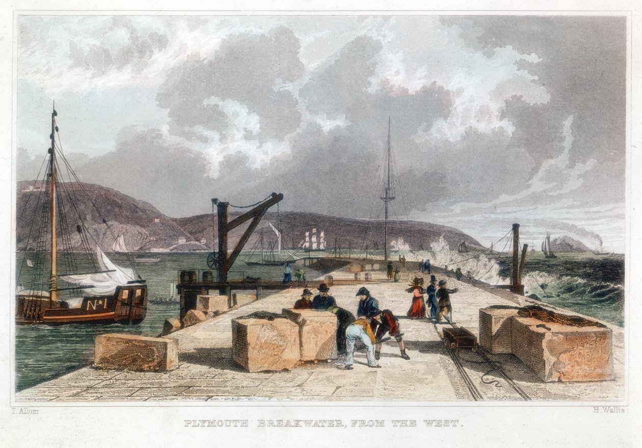 Plymouth hullámtörő nyugatról, 1829 alkotó: Thomas Allom