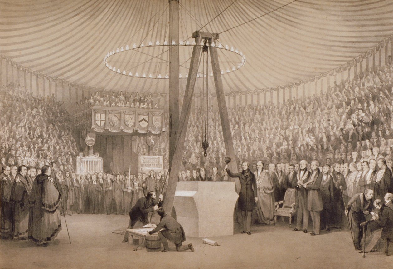 Albert herceg lerakja az új királyi tőzsde első kövét, London, 1842. január 17 alkotó: Thomas Allom