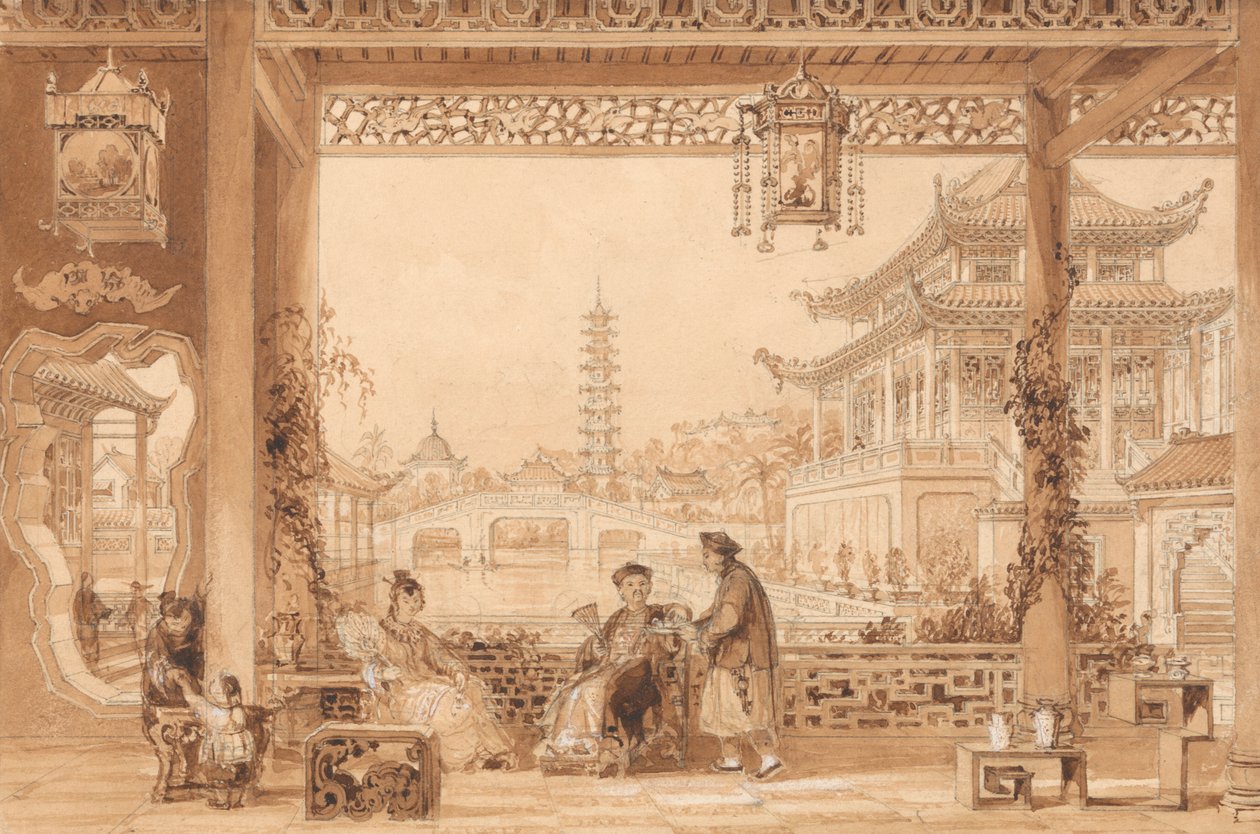 Egy mandarinház terasza Pekingben alkotó: Thomas Allom
