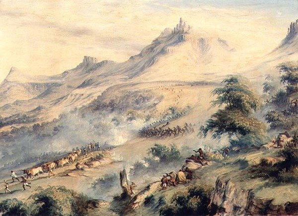 Egy őrjárat Fisher kapitány parancsnoksága alatt Macoma kafferei ellen a Van Beulens Hoek Kat folyóban, 1846 körül alkotó: Thomas Baines