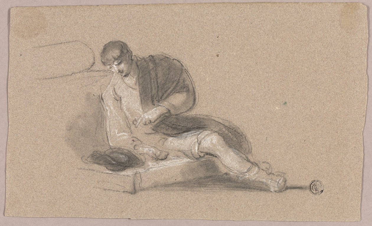 Lefelé mutató ülő férfi (előlap és hátlap) alkotó: Thomas Barker